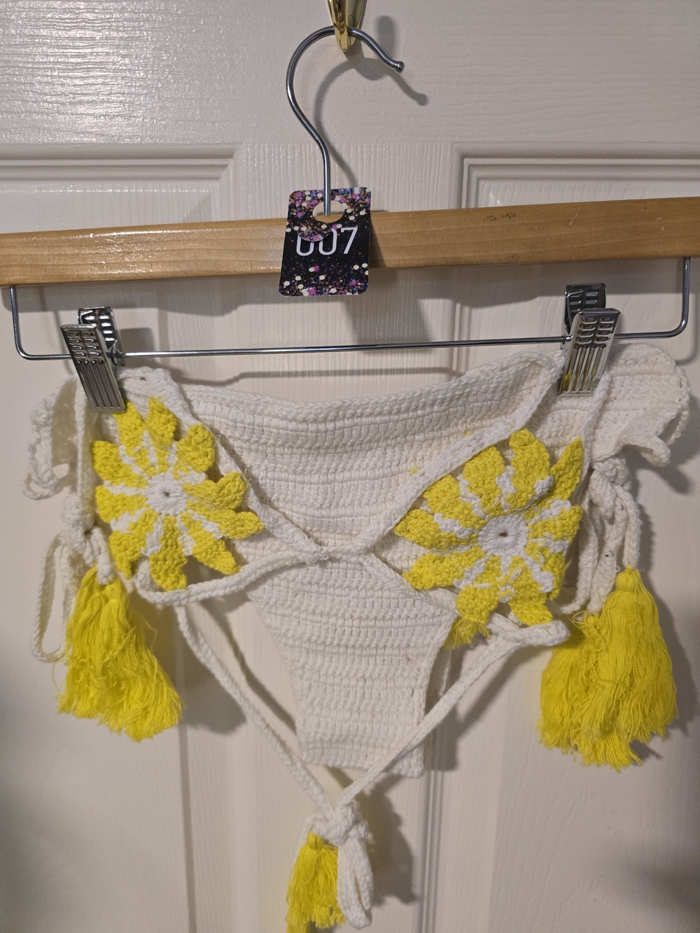 Crochet Daisy Tie-Side Bikini Bottom - White & Yellow